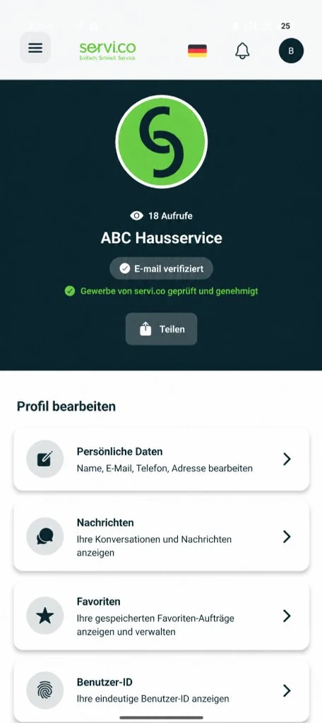 milles Android app: provider profile with business details and reviews.