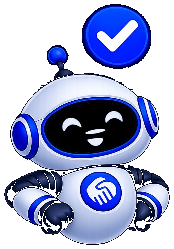 milles-Orb — friendly robot mascot with a blue check mark